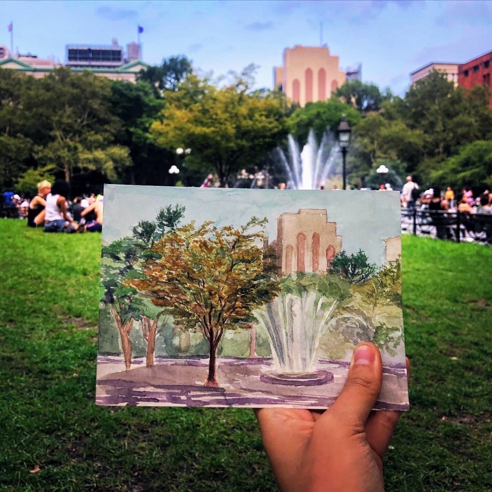 Original Watercolor Card: Washington Square Park